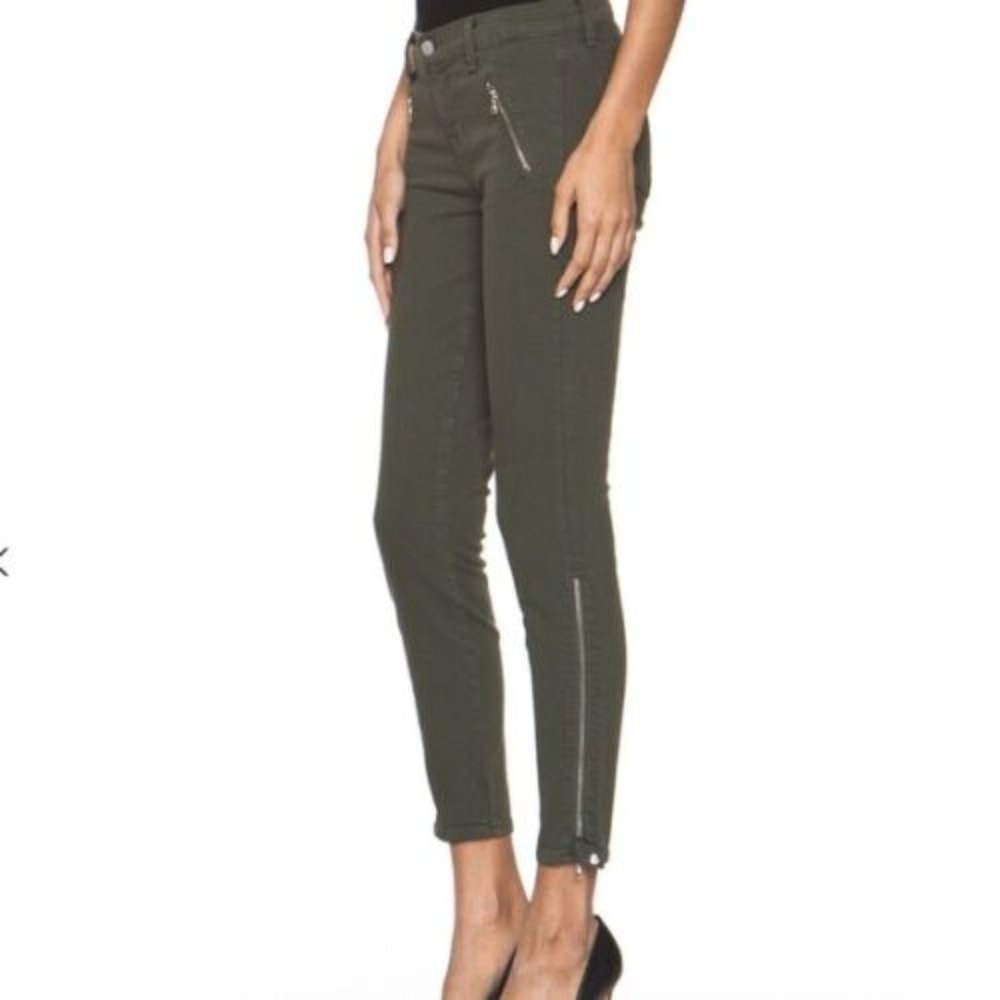 J BRAND Carey Jewel Mantis Army Green Moto Ankle Zip Crop Skinny Jeans -Sz 29
